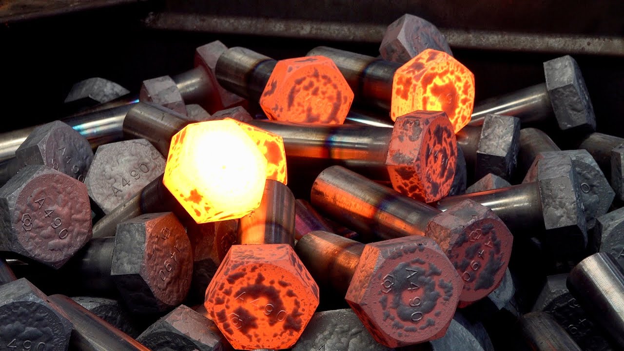 흥미로운 대형 볼트와 너트 대량생산 과정. 한국의 금속 파스너 공장